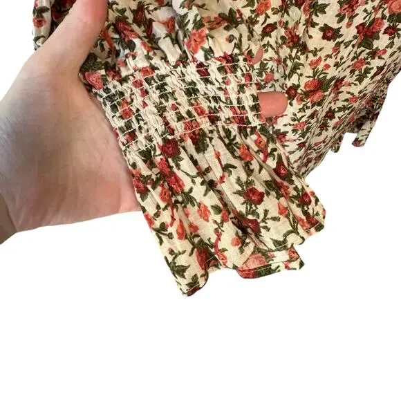 FREE PEOPLE Meant to Be Blouse Vintage Combo Boho Floral  Puff Sleeve SMALL - Picture 8 of 12